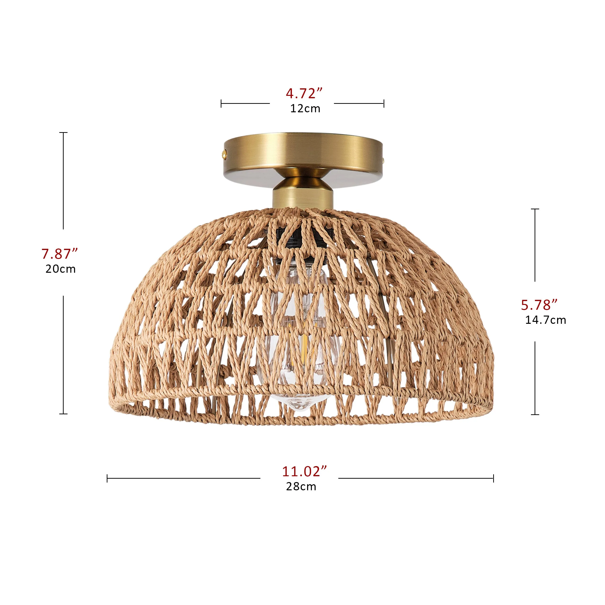 1-Light Paper String Open Hemispherical Shade Semi-Flush Mount Lighting