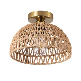 1-Light Paper String Open Hemispherical Shade Semi-Flush Mount Lighting