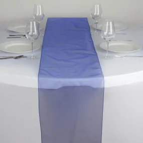 10 Pack Royal Blue Sheer Organza Table Runners - 14"x108"