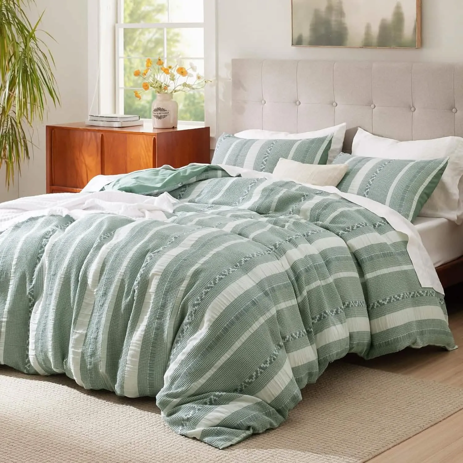 100% Cotton Waffle Weave Boho Duvet Cover Set