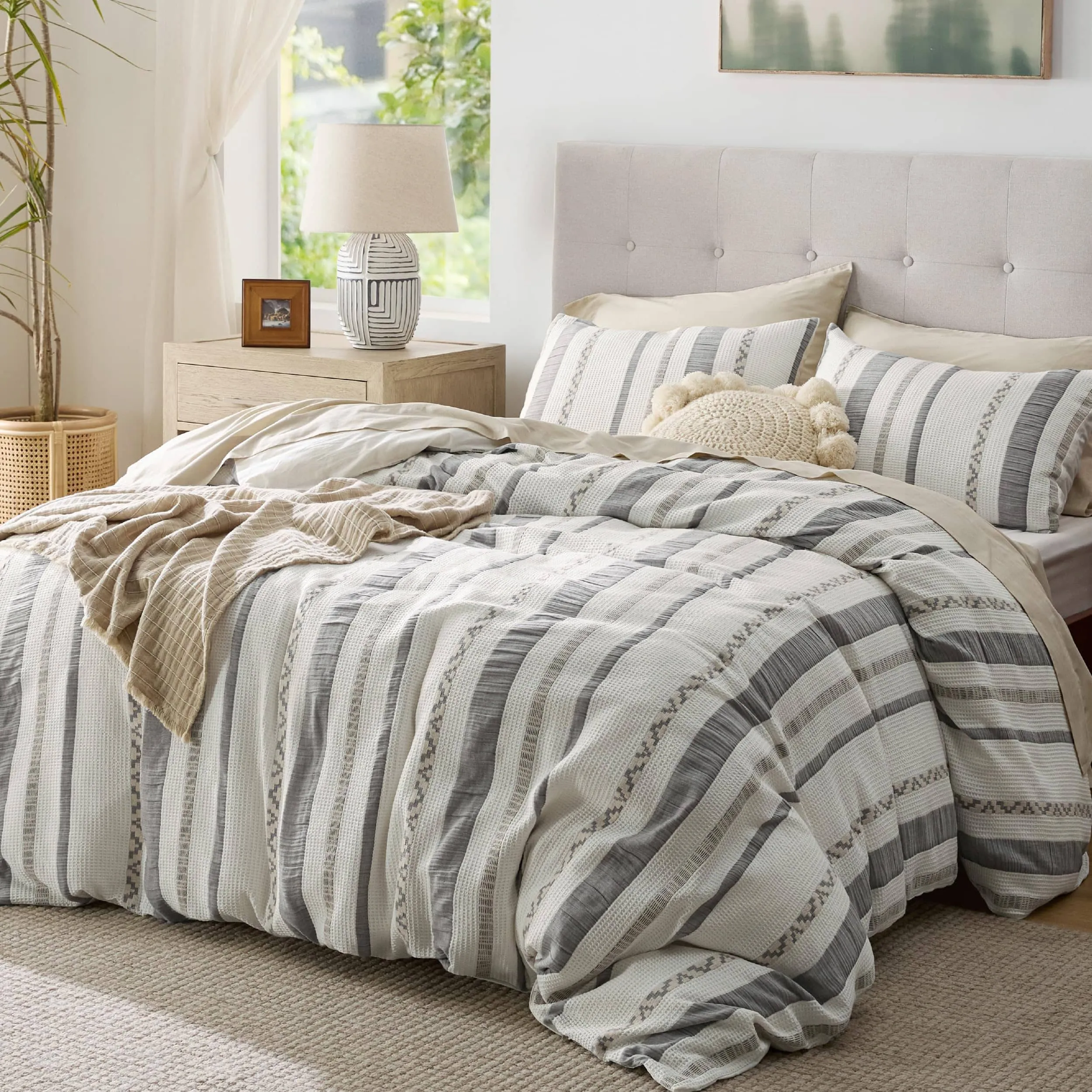 100% Cotton Waffle Weave Boho Duvet Cover Set