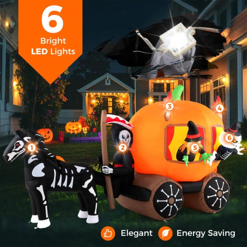 10.2 Feet Long Halloween Inflatable Carriage with Pumpkin and 2 Ghosts