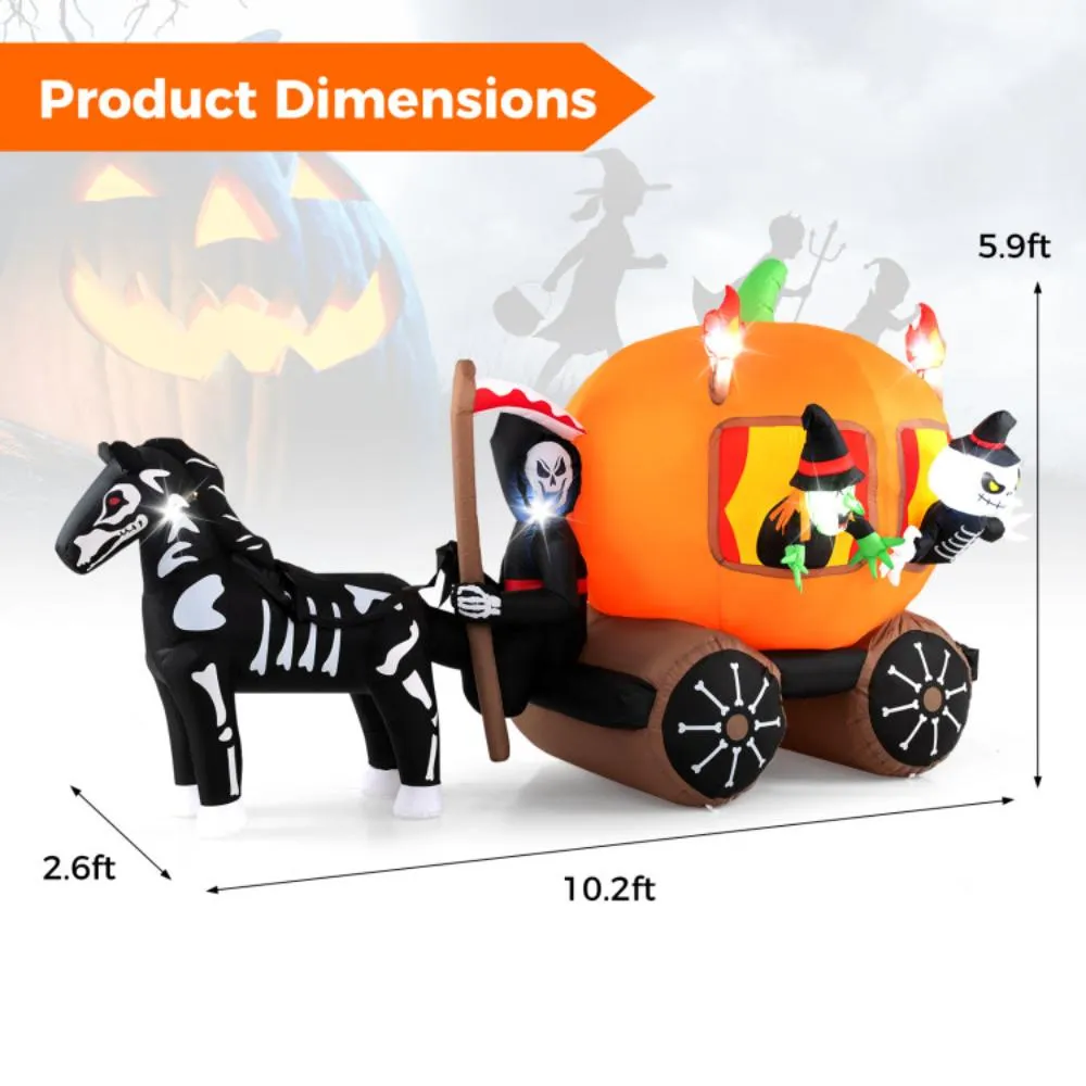 10.2 Feet Long Halloween Inflatable Carriage with Pumpkin and 2 Ghosts