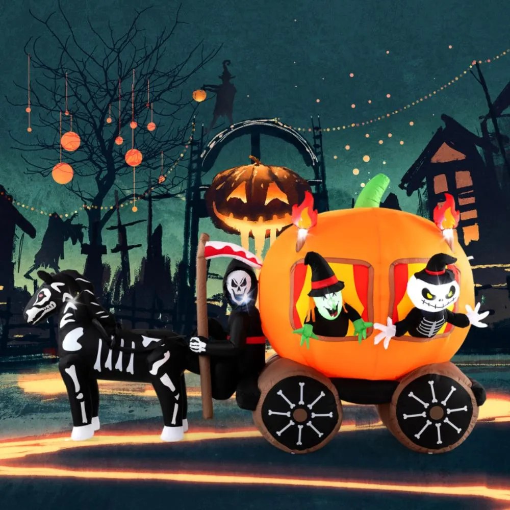 10.2 Feet Long Halloween Inflatable Carriage with Pumpkin and 2 Ghosts