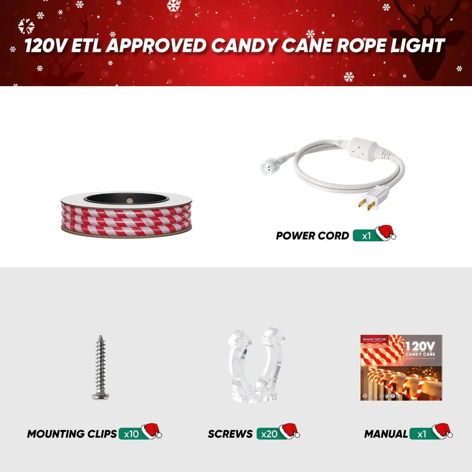 110V Candy Cane Rope Light 11000K Cool White For Christmas