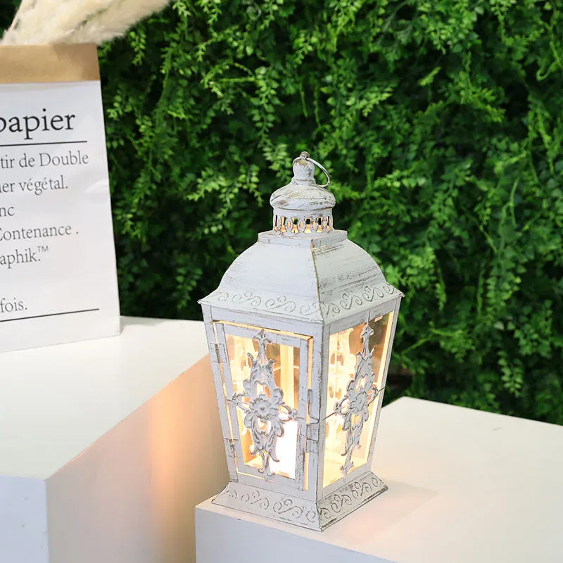 13'' High Decorative Candle lantern (White With Gold Brush)