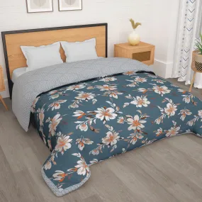 180 GSM Grey Floral Microfiber Fusion Reversible Double / Single Comforter