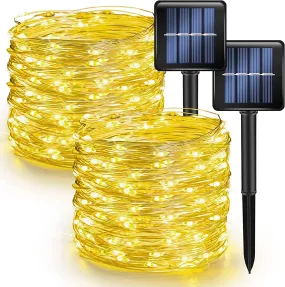 2 Pack Solar String Lights Outdoor, Total 80FT 240LED Solar Powered Waterproof Fairy Lights 8 Modes, Silver Wire Lights (Warm White)