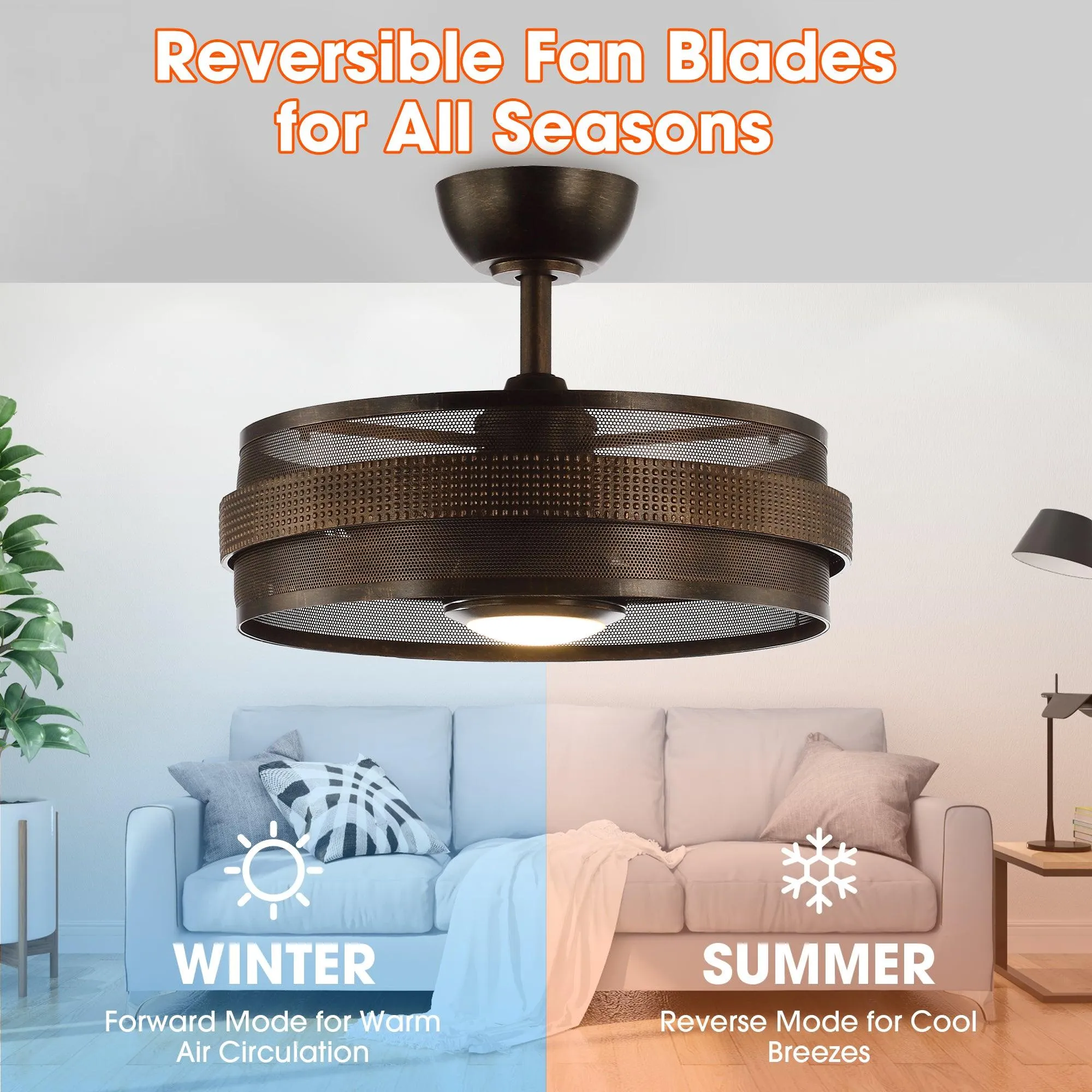 21" Nilgiri Industrial DC Motor Downrod Mount Reversible Ceiling Fan with LED Lighting and Remote Control