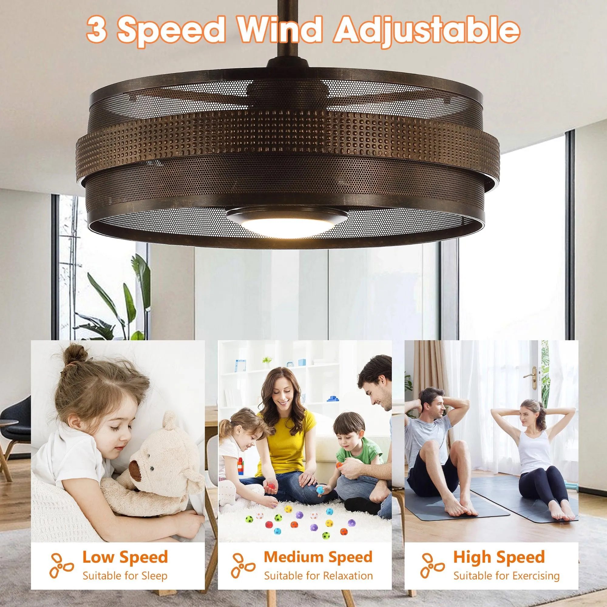 21" Nilgiri Industrial DC Motor Downrod Mount Reversible Ceiling Fan with LED Lighting and Remote Control