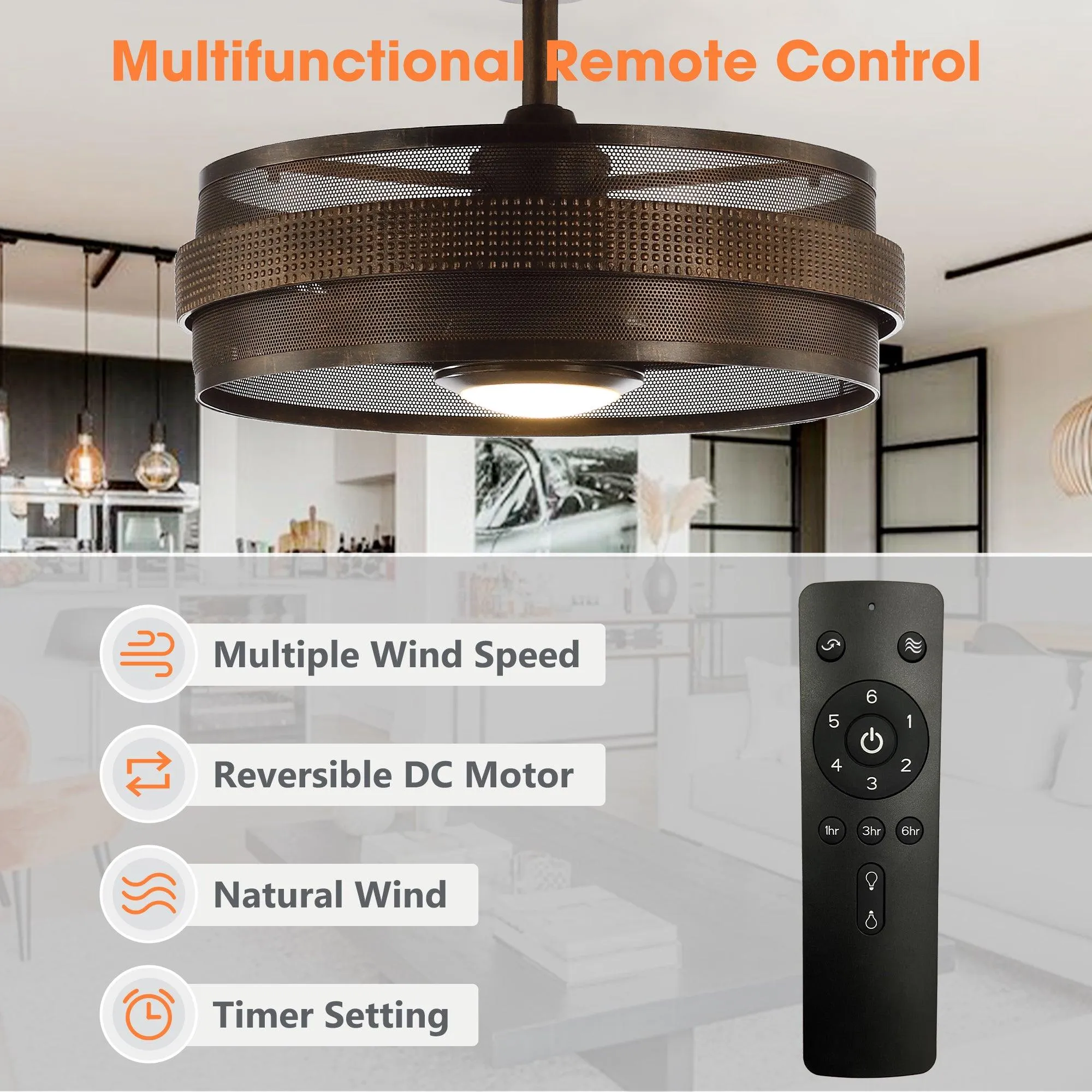 21" Nilgiri Industrial DC Motor Downrod Mount Reversible Ceiling Fan with LED Lighting and Remote Control