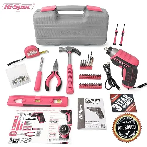 35pc Pink 3.6V USB Electric Screwdriver and Home DIY Tool Kit Set