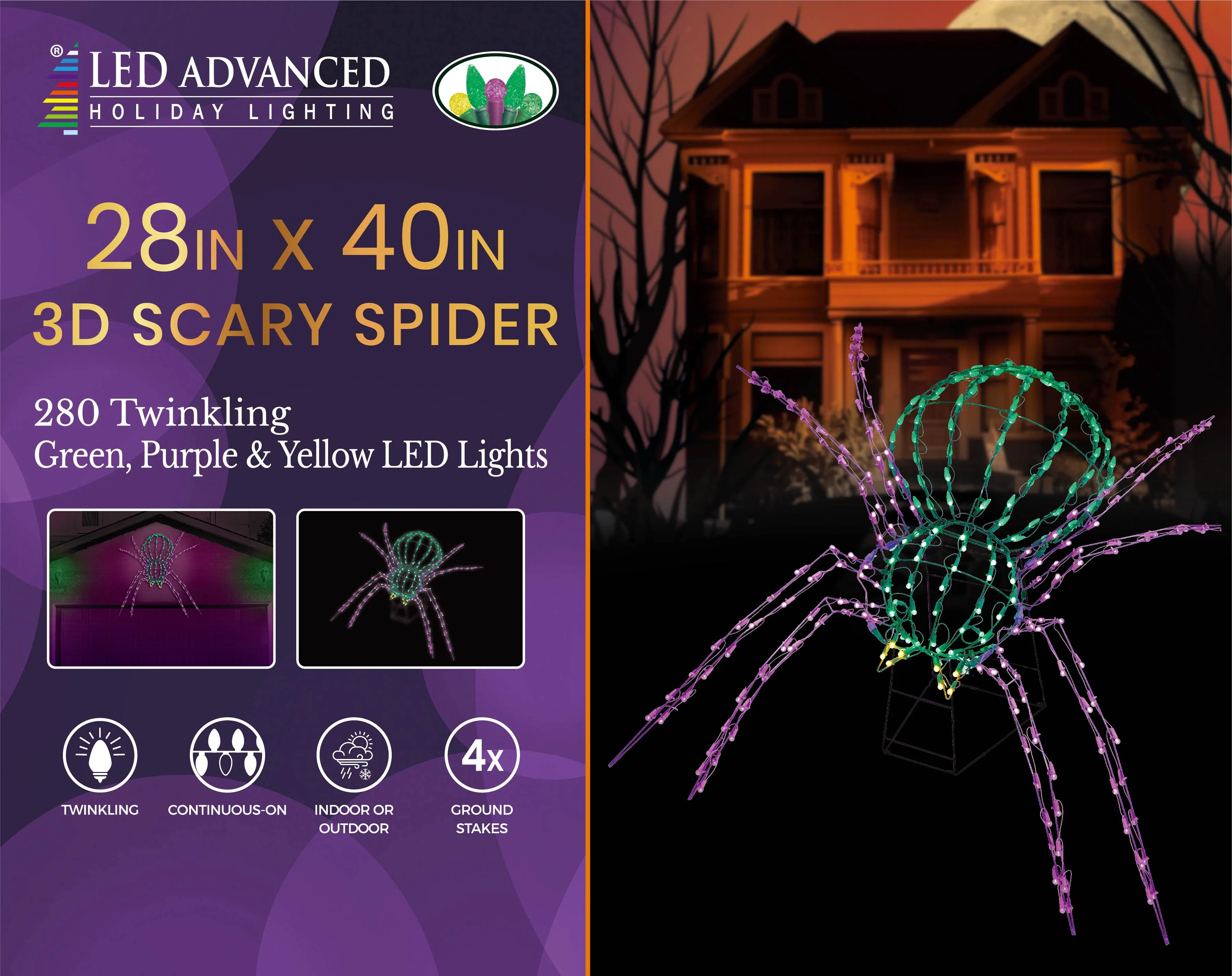 3D Halloween LED Scary Spider Sculpture