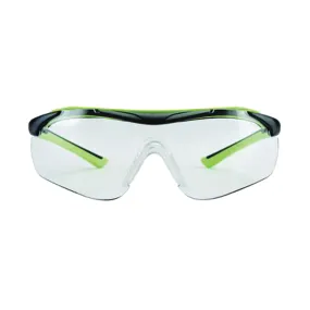 3M 47100-WZ4 Sport-Inspired Safety Glasses, Anti-Fog, Anti-Scratch Lens, Wraparound Frame, Green/Neon Black Frame