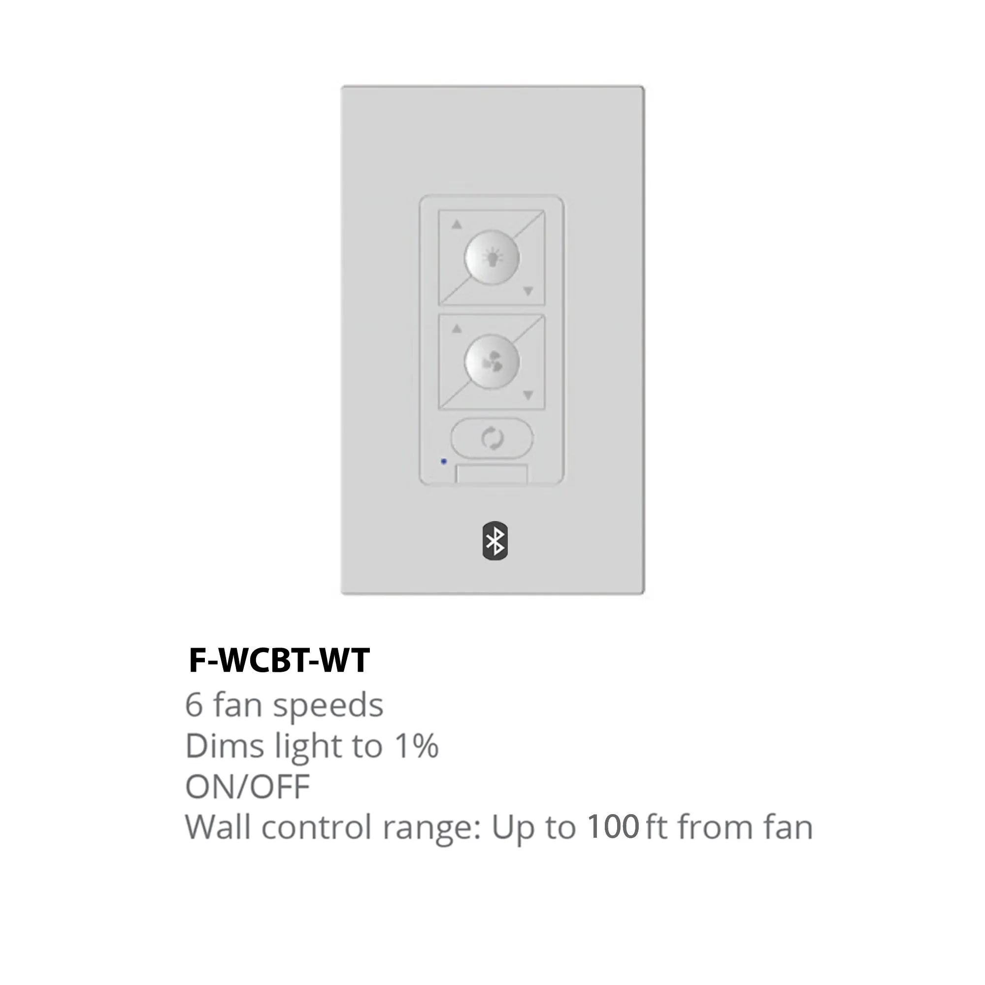 6-Speed Bluetooth Ceiling Fan Wall Control with Single Pole Wallplate