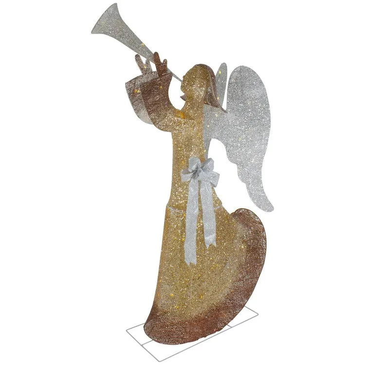 63" Gold LED Lighted Angel with Trumpet Outdoor Christmas Decoration