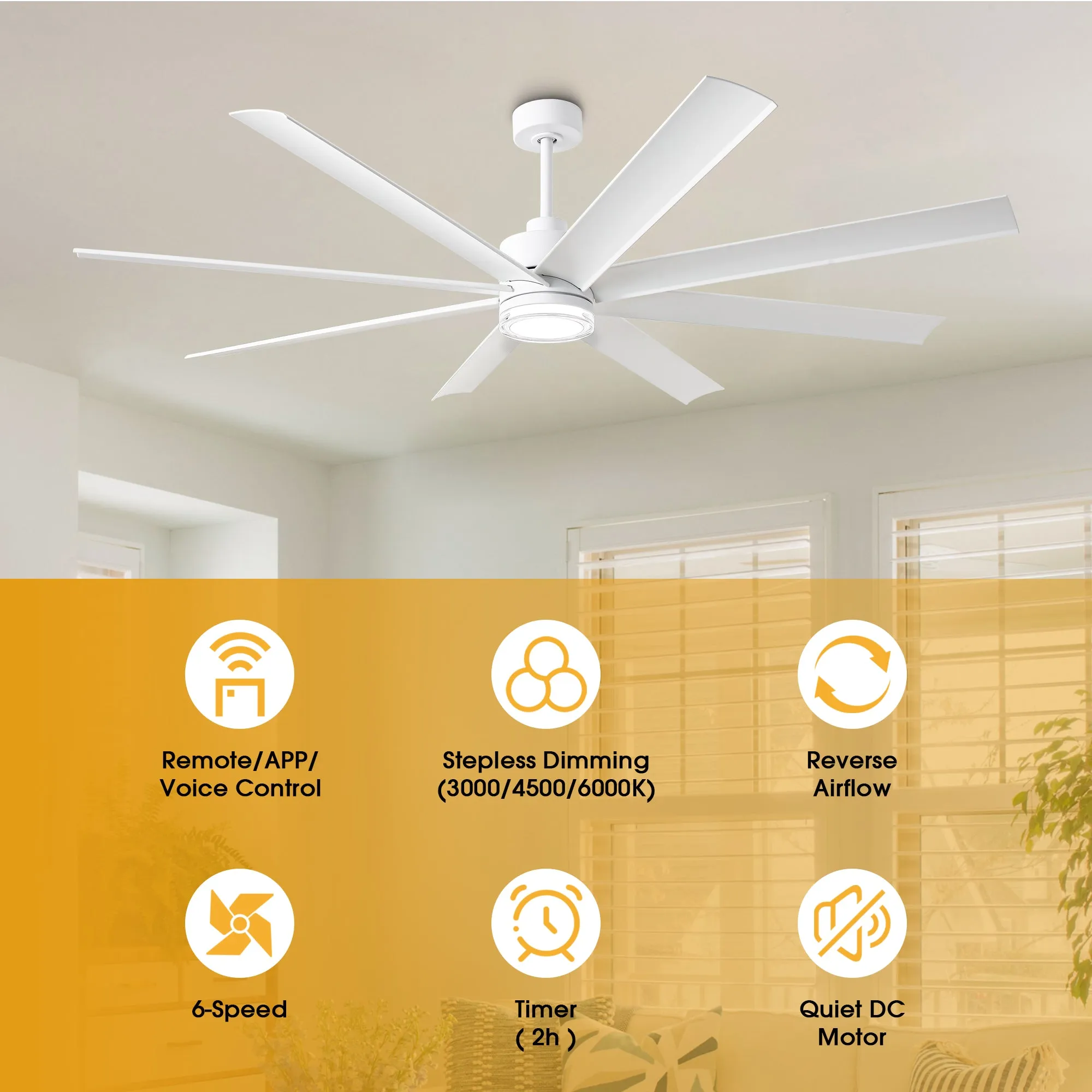 72 Inch Daugava Modern Downrod Mount Smart Fan with LED Light