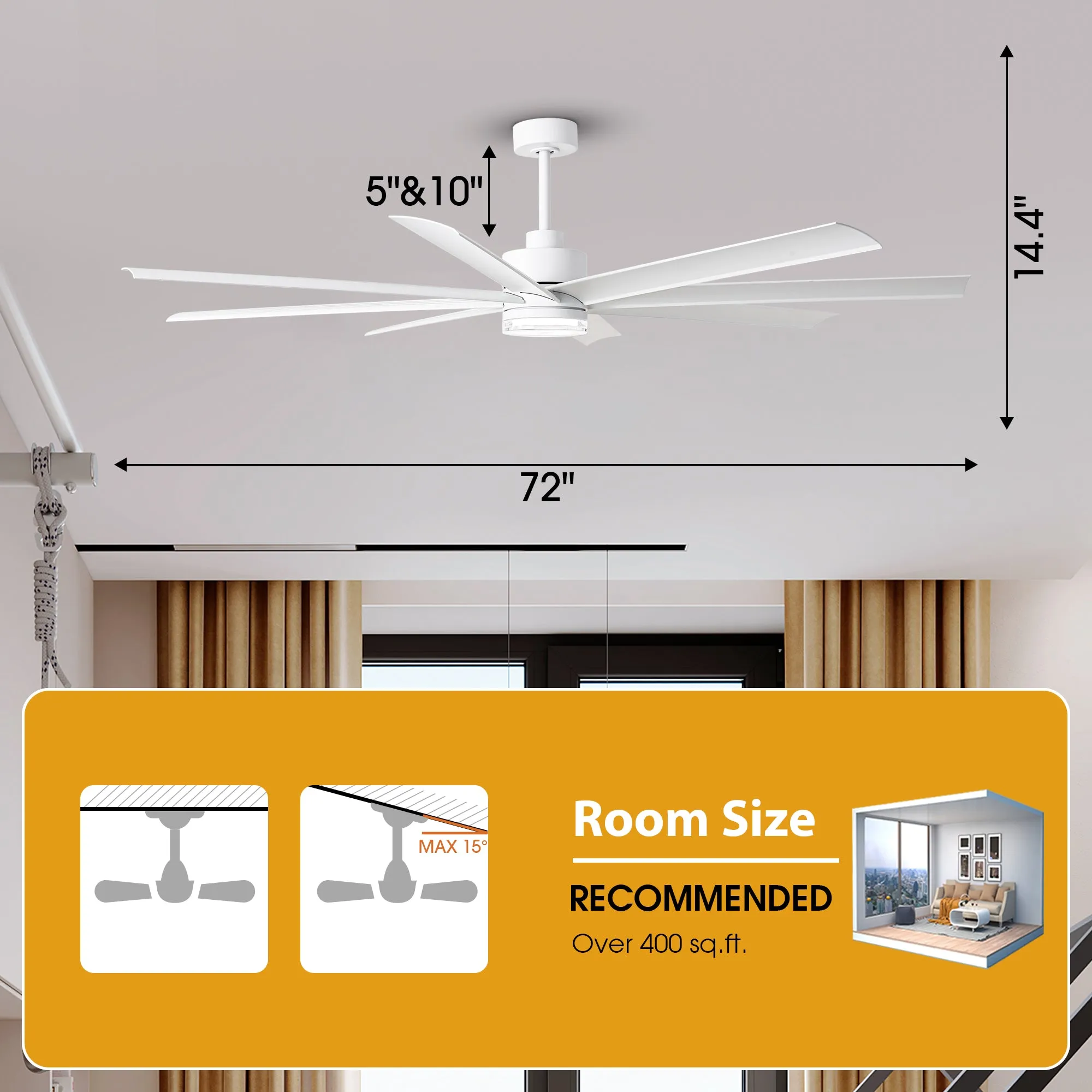 72 Inch Daugava Modern Downrod Mount Smart Fan with LED Light