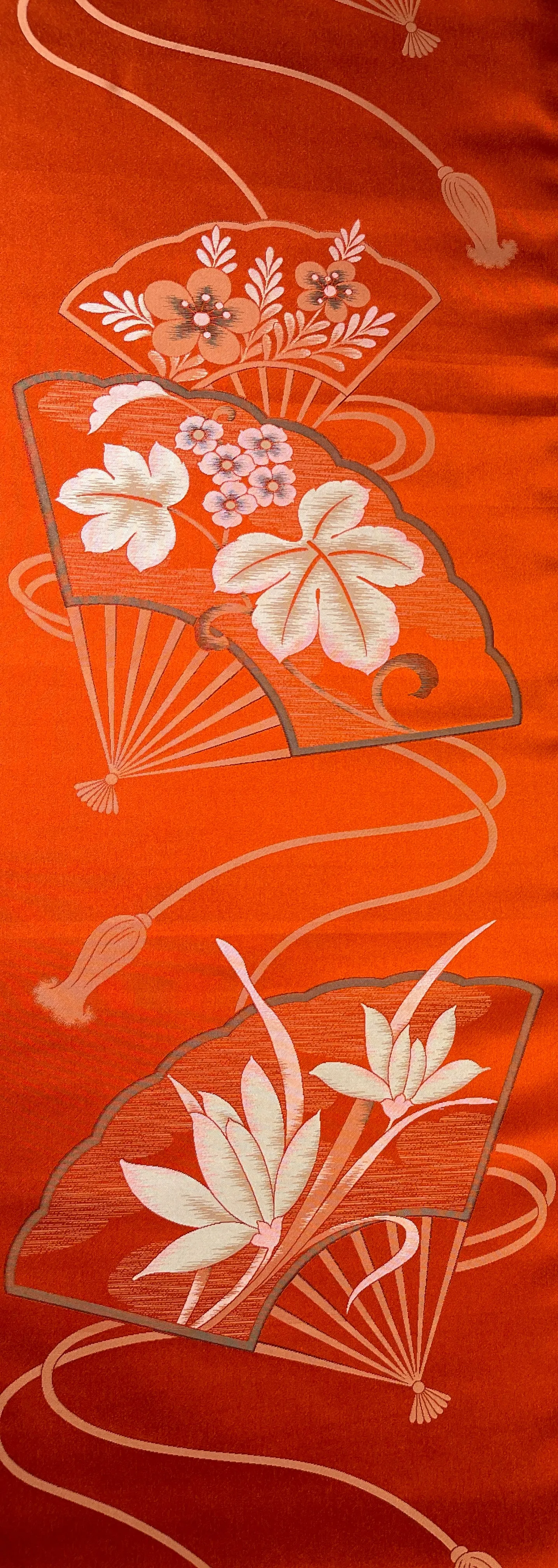 7885: 1990s Japanese Vintage Kimono  Silk Fabric, Deadstock, 63 in.Pc Fans