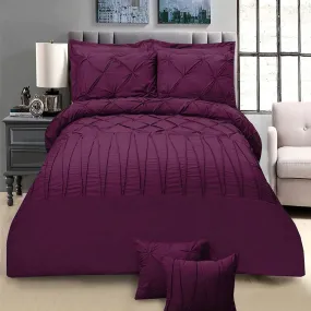 8 PC's Pintuck & Cross Pleated Duvet Set-Purple