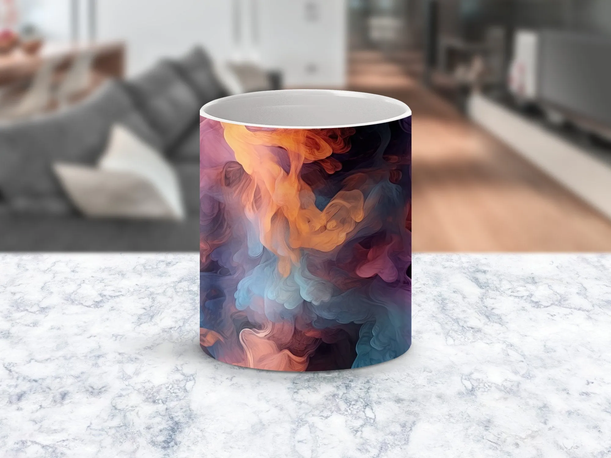 Abstract Art Mug, Colorful Smoke Design, Unique Artist Created Coffee Cup, Home Office Decor