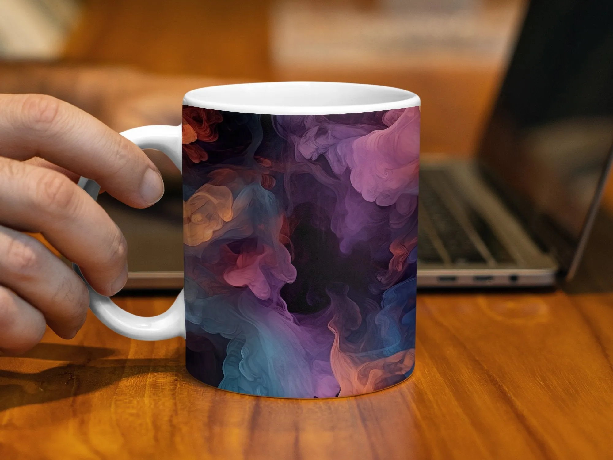 Abstract Art Mug, Colorful Smoke Design, Unique Artist Created Coffee Cup, Home Office Decor