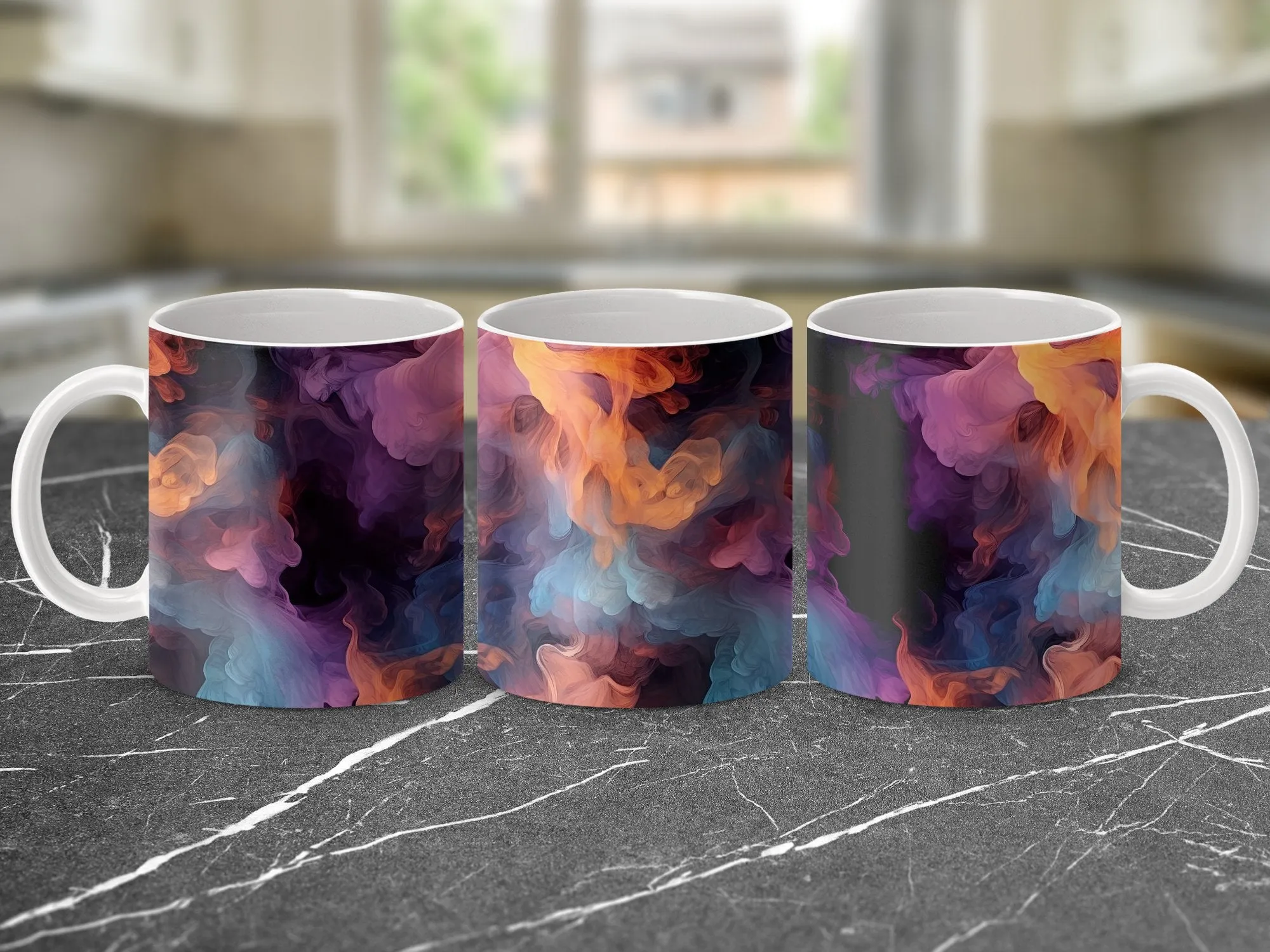 Abstract Art Mug, Colorful Smoke Design, Unique Artist Created Coffee Cup, Home Office Decor