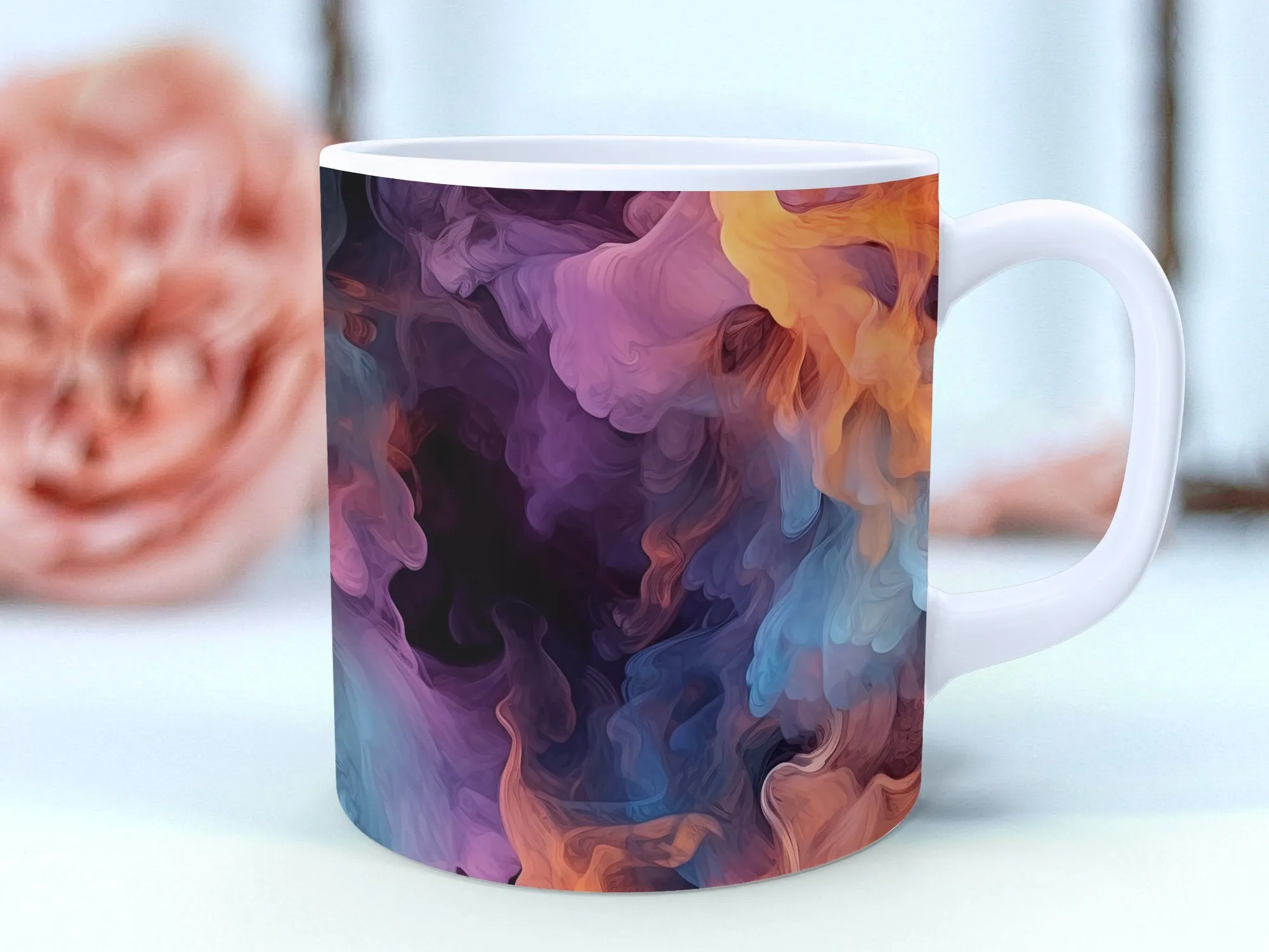 Abstract Art Mug, Colorful Smoke Design, Unique Artist Created Coffee Cup, Home Office Decor