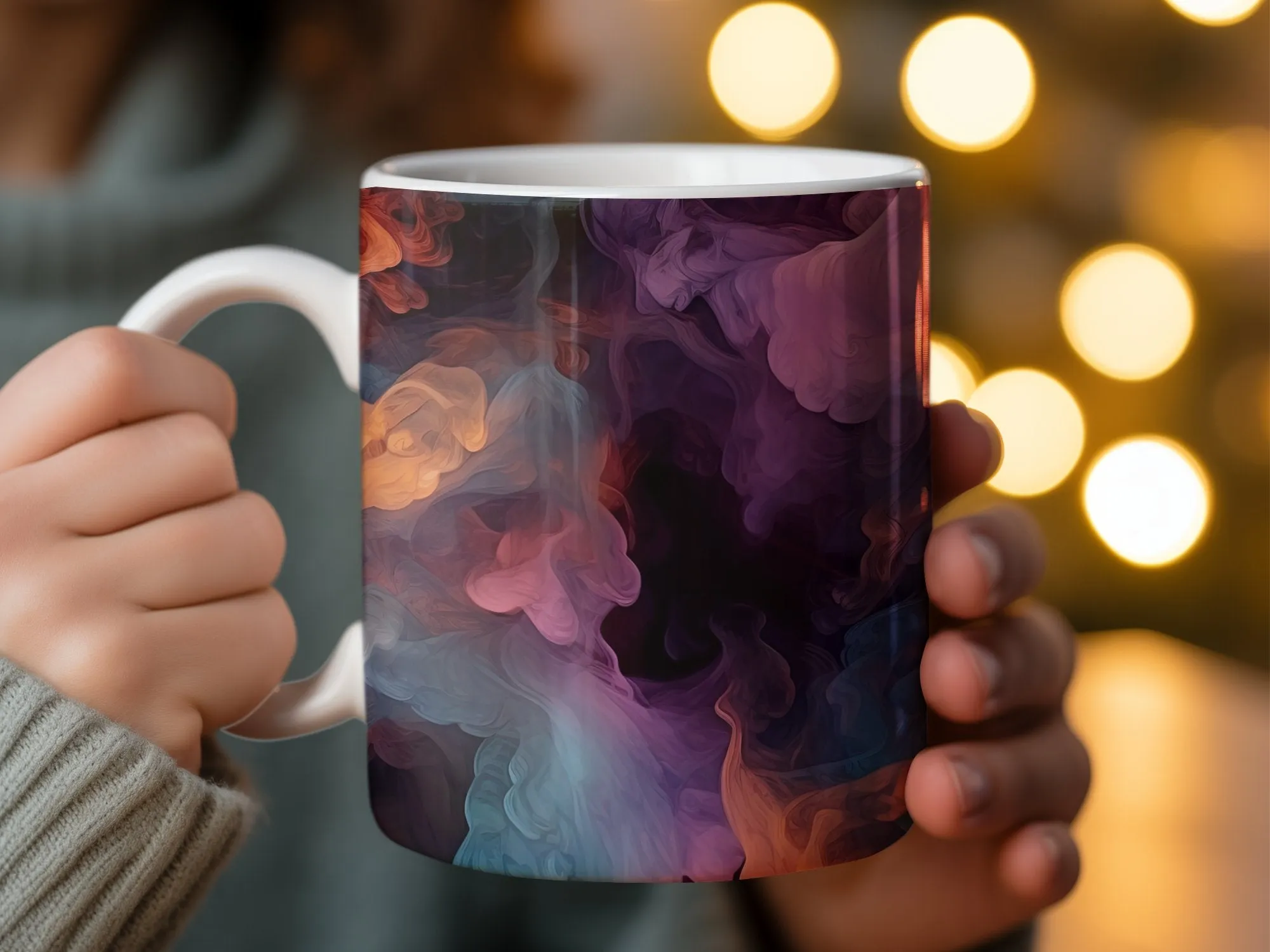 Abstract Art Mug, Colorful Smoke Design, Unique Artist Created Coffee Cup, Home Office Decor