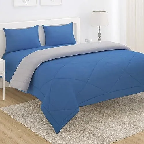 AC Comforter and Bedding Set for Double Bed, French Blue & Cloud Grey