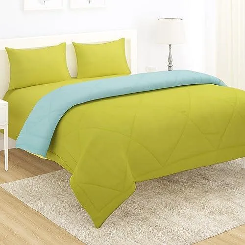 AC Comforter and Bedding Set for Double Bed, Lime Green & Sky Blue