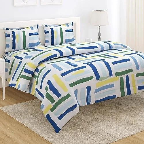 AC Comforter and Bedding Set for Double Bed, White Modern Lines