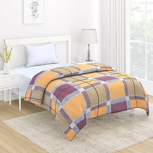 AC Comforter and Bedding Set for Single Bed, Apricot Orange Checks