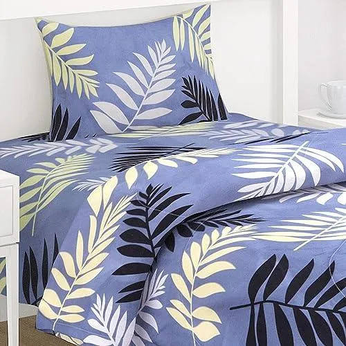 AC Comforter and Bedding Set for Single Bed, Frost Blue Pinnate Leaves