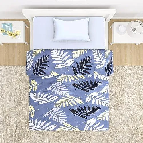 AC Comforter and Bedding Set for Single Bed, Frost Blue Pinnate Leaves