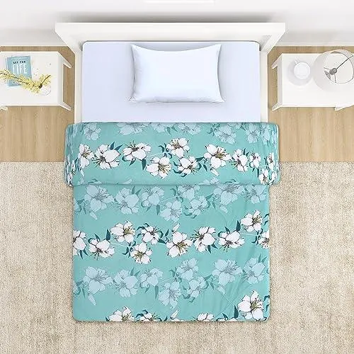 AC Comforter and Bedding Set for Single Bed, Hibiscus Floral Turquoise