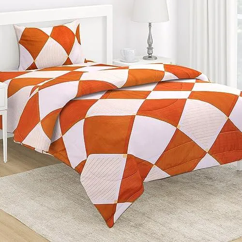 AC Comforter and Bedding Set for Single Bed, Rhombus Brick Red