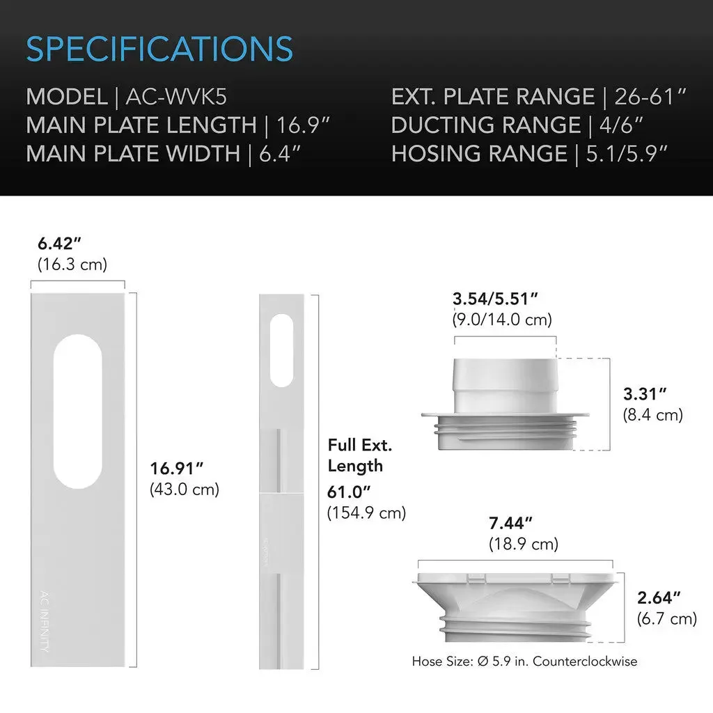 AC Infinity Window Duct Kit, Adjustable Vent Port For Inline Fans