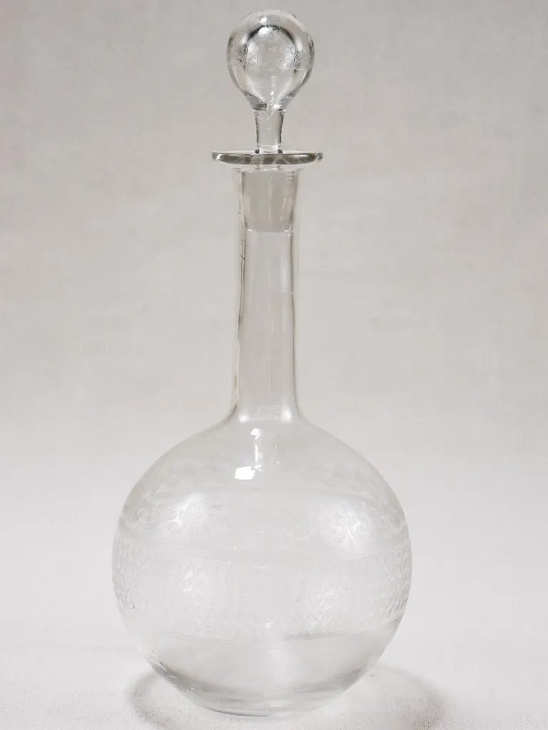 Antique French carafe with stopper and pretty engravings