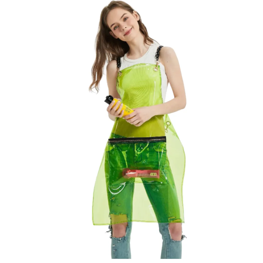 Anyhouz Salon Barber Apron Green 3 Pockets Fashion Cross-back Adjustable Waterproof Ideal for Hair Stylist