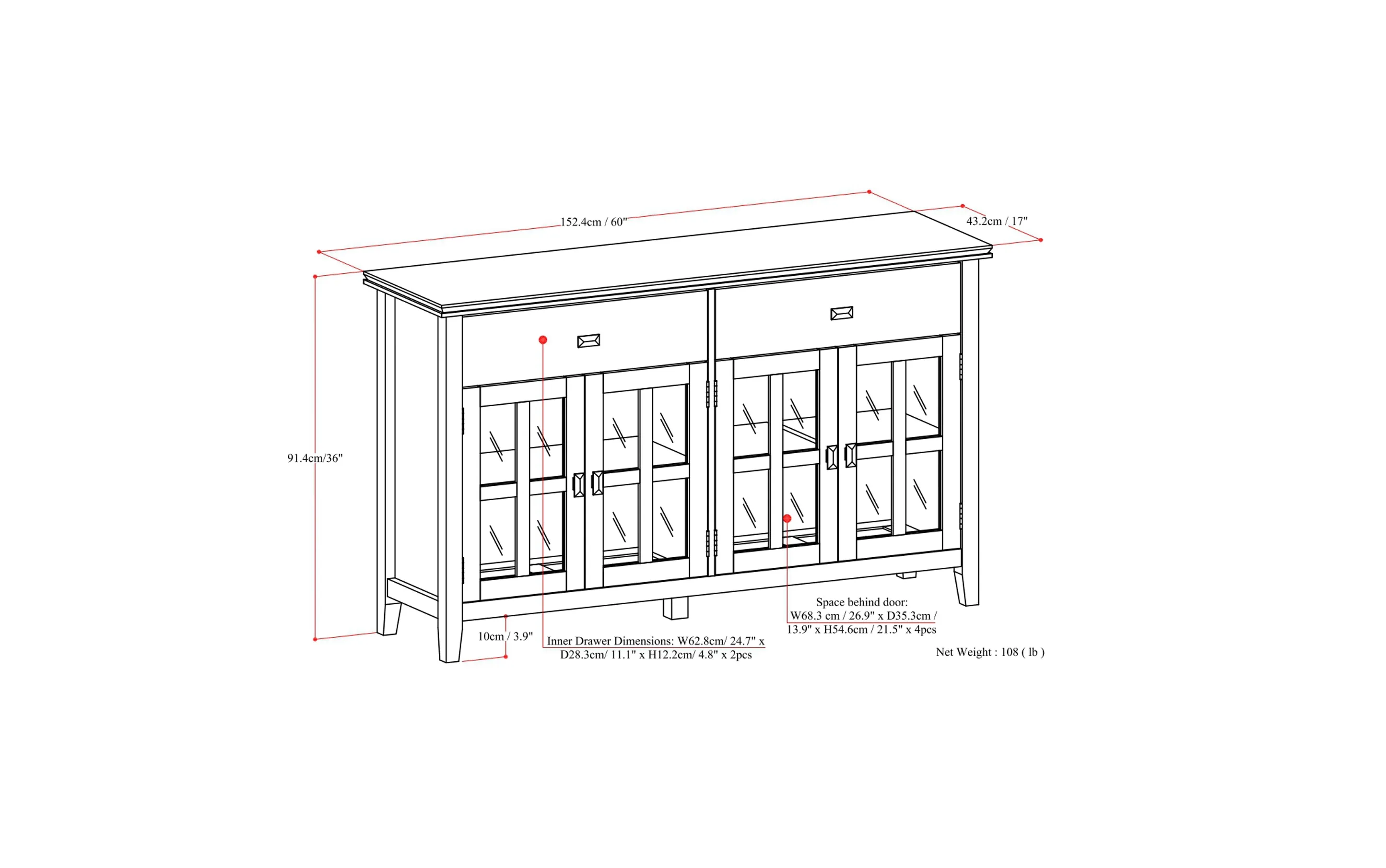 Artisan Large 4 Door Sideboard Buffet