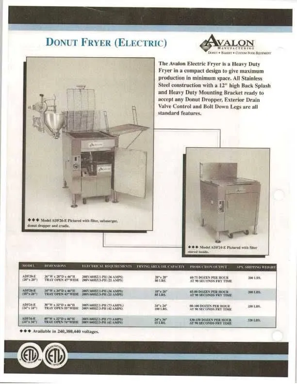 Avalon (ADF24-E-3) 24" X 24" Donut Fryer, Electric (3 phase), Left Side Drain Board with Submerge Screen (ASUB24-E)