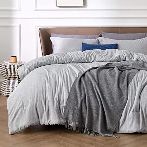 BEDSURE Queen Comforter Set - Grey Comforter Queen Size, Soft Bedding for All Season, 3 Pieces Cationic Dyeing Bedding Set with 1 Comforter and 2 Pillow Shams