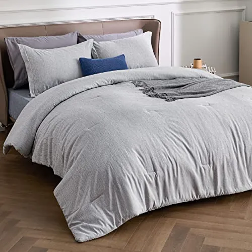 BEDSURE Queen Comforter Set - Grey Comforter Queen Size, Soft Bedding for All Season, 3 Pieces Cationic Dyeing Bedding Set with 1 Comforter and 2 Pillow Shams