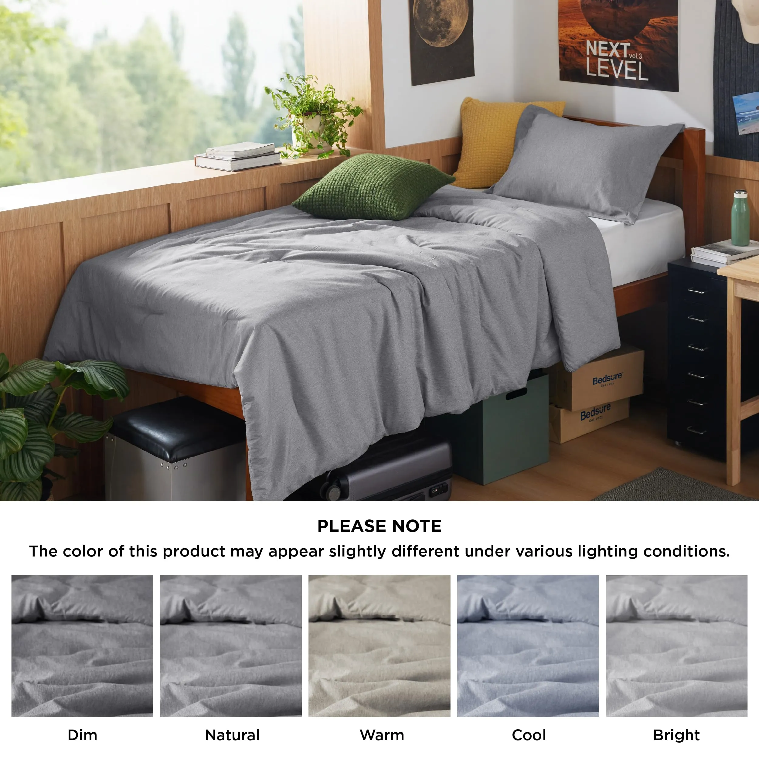 Bedsure Twin/Twin XL Comforter Set Dorm Bedding - Dark Grey Twin Bedding Set for College, Soft Cationic Dyed Bed Set for All Seasons, 2 Pieces, 1 Comforter (68"x88") and 1 Pillow Sham (20"x26" 2")