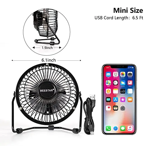 BEESTAR 4 Inch Mini Fan with Metal Construction,Powerful USB Powered,360° Rotation desk Personal Cooling Usb fans small quiet for Home Office Bedroom