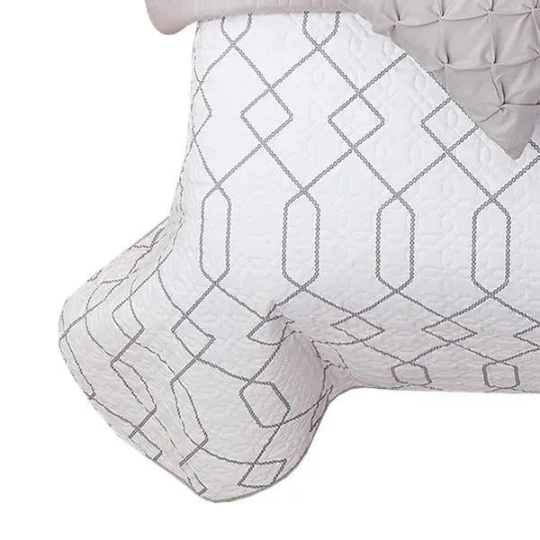 Benzara 8 Piece Full Size Fabric Comforter Set with Geometric Prints,White and Gray