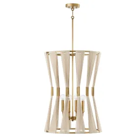 Bianca 4-Light Foyer Pendant in Bleached Natural Rope and Patinaed Brass