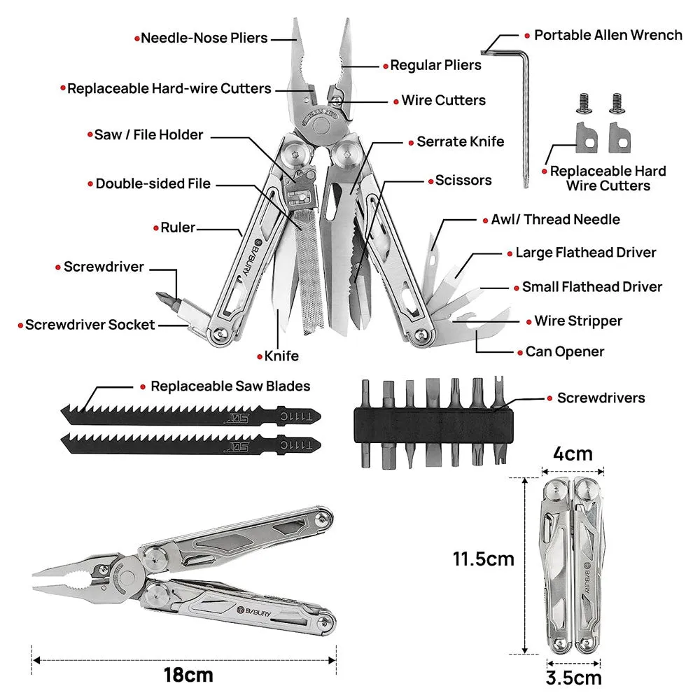 Bibury Plier Multitool Pro (21-in-1) (Black & Silver)