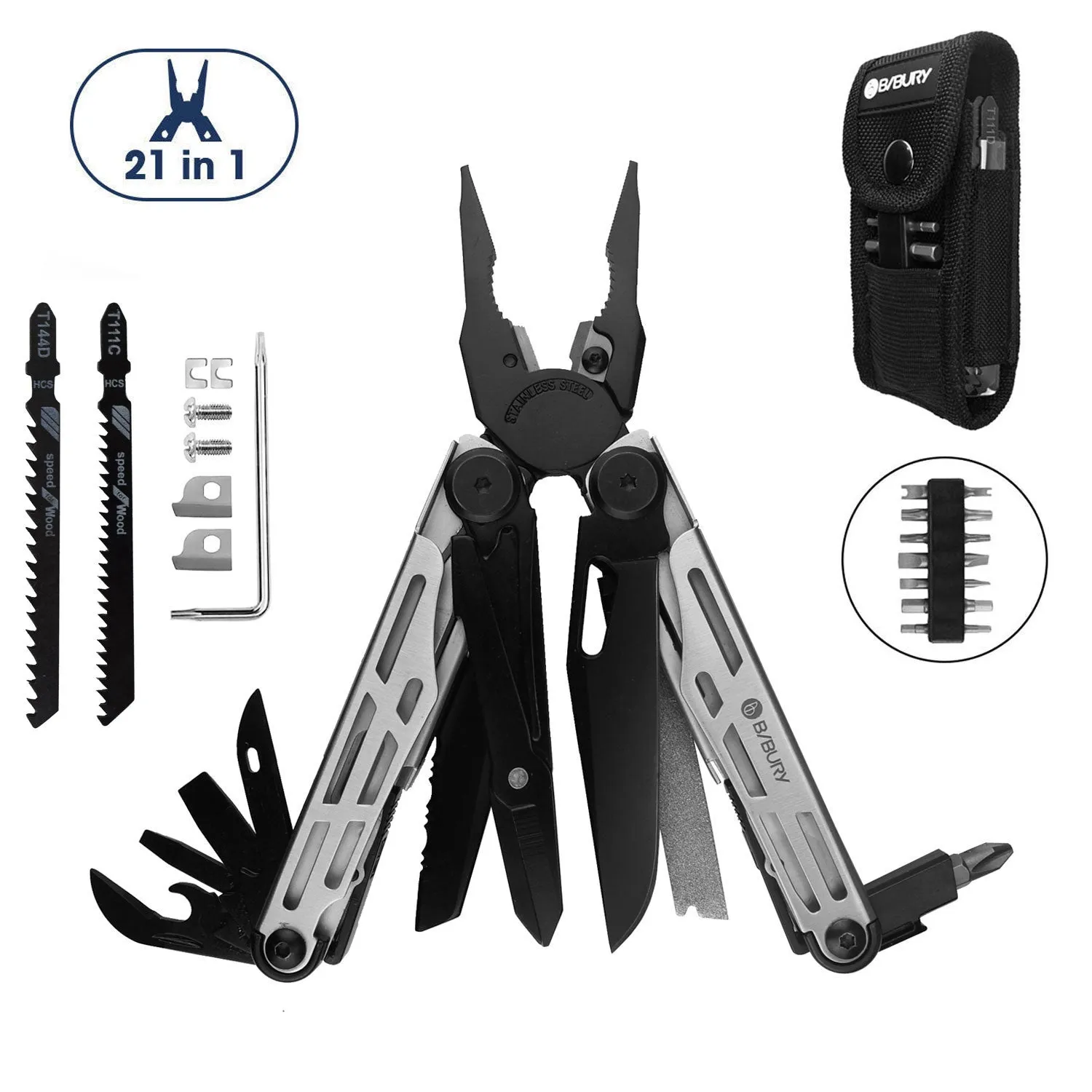 Bibury Plier Multitool Pro (21-in-1) (Black & Silver)